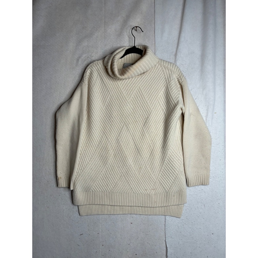 Pure Collection 100% Cashmere Turtleneck Sweater Cream Textured Diamond sz 8/10
